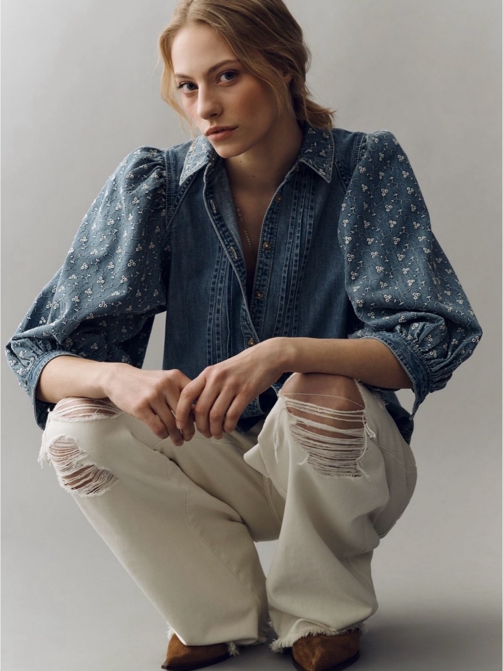 Pilcro Bella Femme Denim Buttondown Top size M - Picture 2 of 3